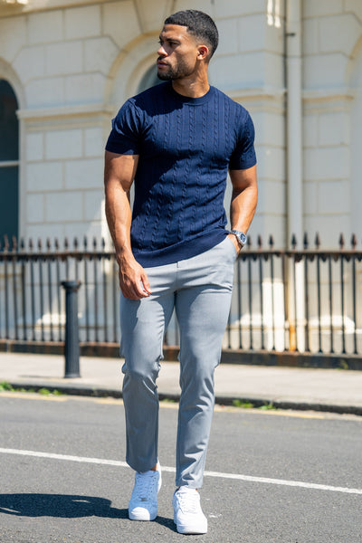 THE CABLE SHORT SLEEVE T-SHIRT - NAVY BLUE