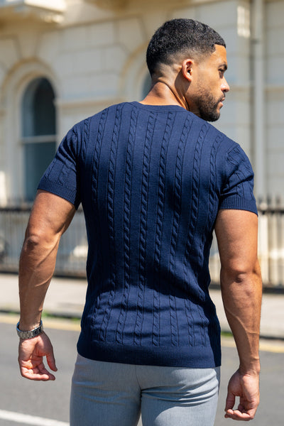 THE CABLE SHORT SLEEVE T-SHIRT - NAVY BLUE