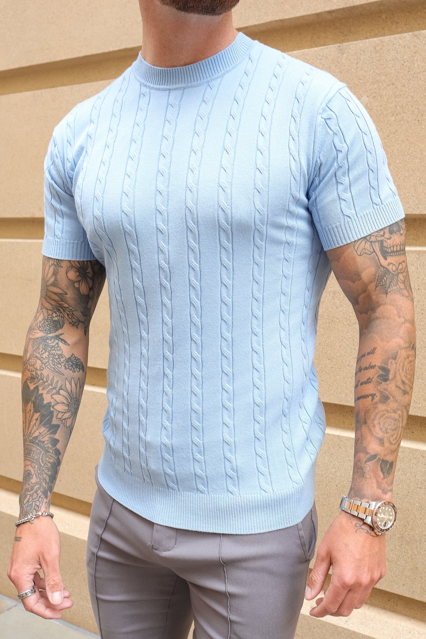 THE CABLE SHORT SLEEVE T-SHIRT - LIGHT BLUE