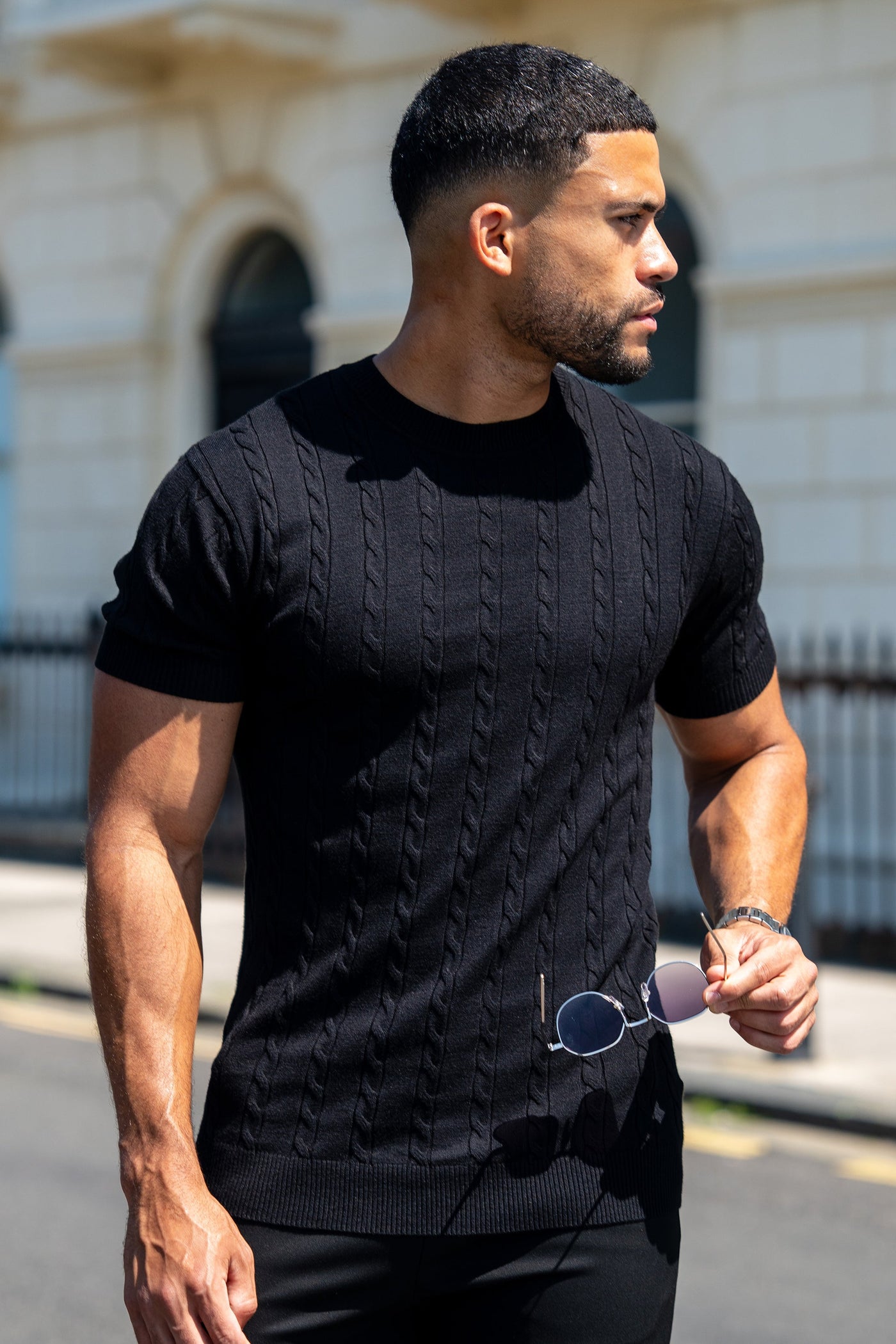 THE CABLE SHORT SLEEVE T-SHIRT - BLACK